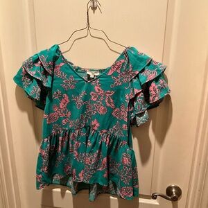 Entro Teal and Pink Floral Blouse
